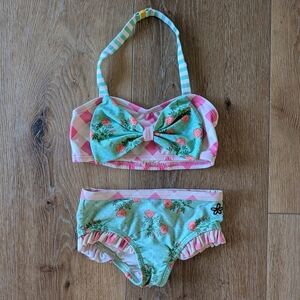 Matilda Jane Girls 2t-3t Pink and Mint Floral Bow Bikini